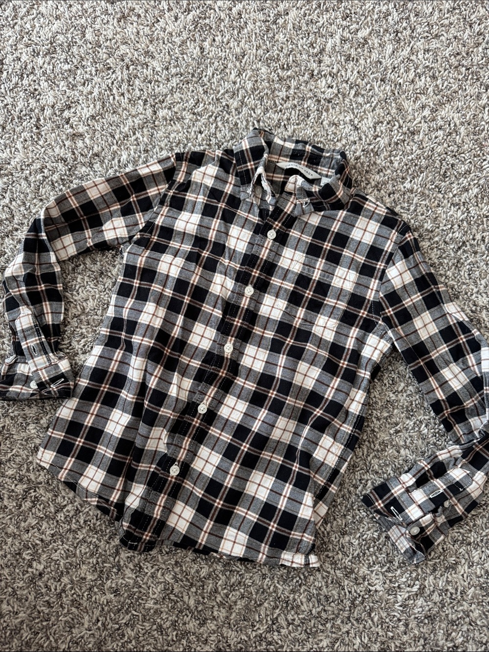 Janie and Jack Black, White & Brown Plaid Button-Down Shirt